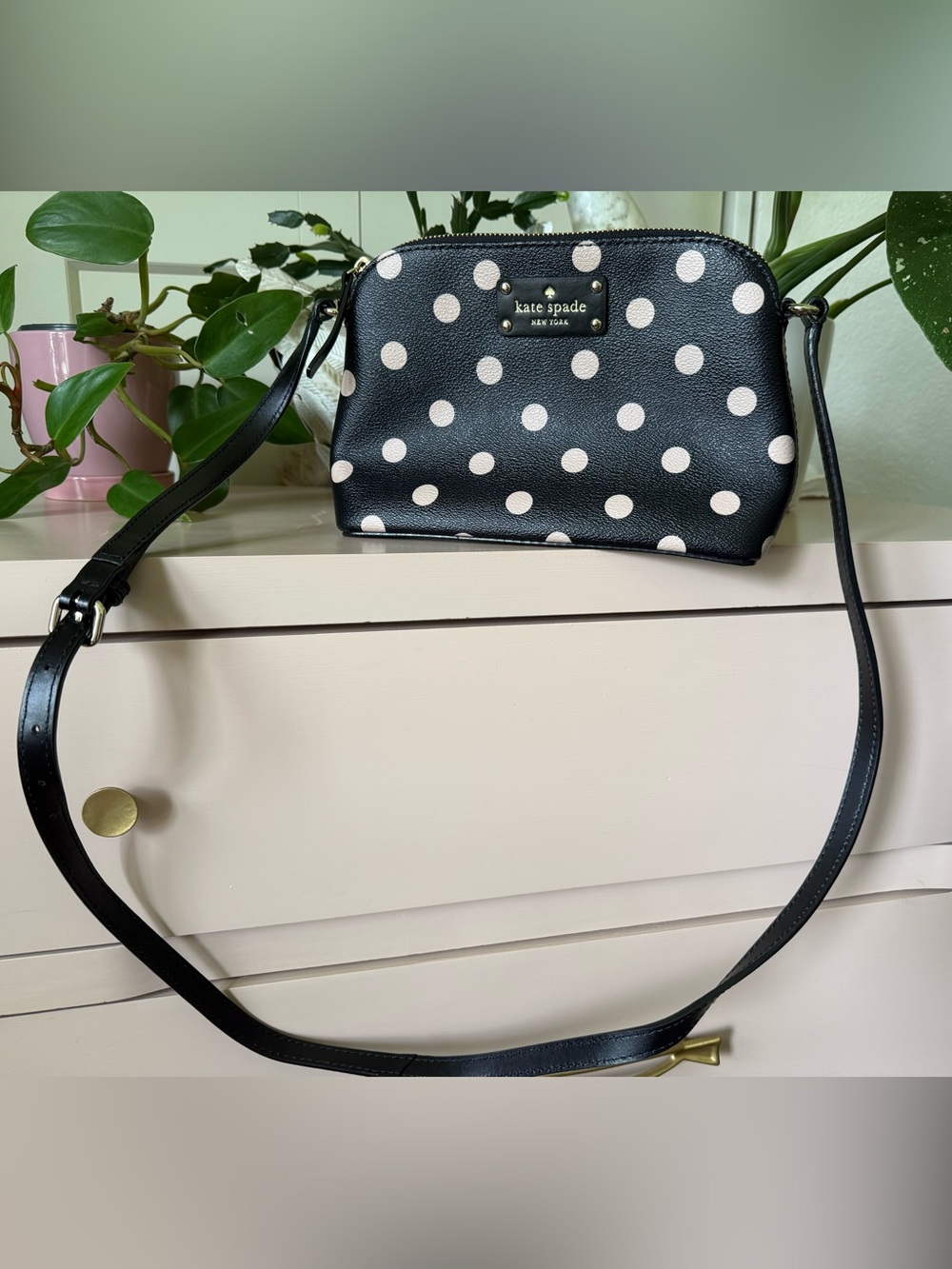 kate spade Black with White Polka Dot Crossbody Bag